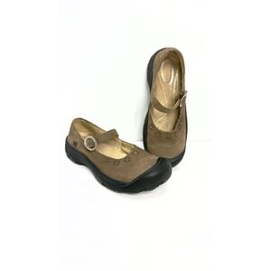 Keen Calistoga Shoes Women 9 Brown Leather Comfort Floral Mary Jane Loafers Logo